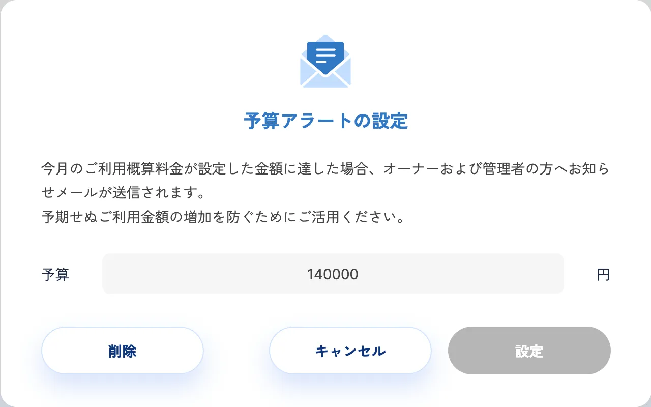 予算アラート設定モーダル
