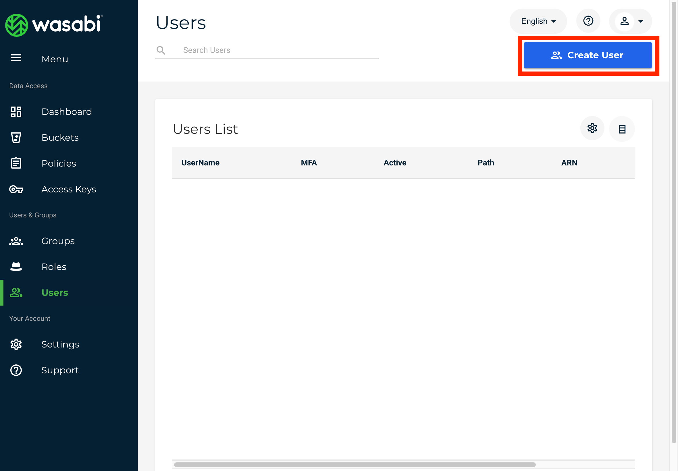 Users の管理画面で、Create User をクリックする